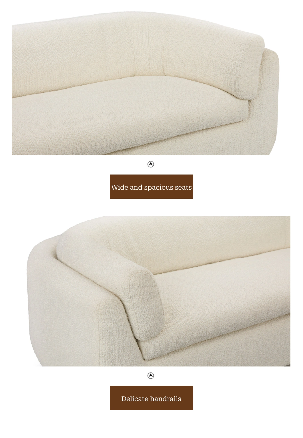 Upholstered with Soft Boucle Fabric and Deep-Seated Rounded Comfort Couch Sofa