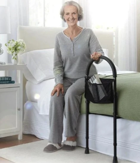 Adjustable Height Bed Safety Rail with Storage Pocket Elderly Bed Support Rail Aids Home Assist Handle
