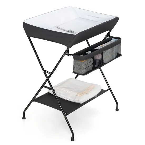 Folding Diaper Station Nursery Organizer Dark Gray Baby Changing Table 