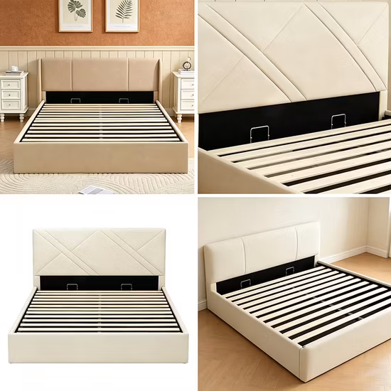 Easy Assembly Fabric Storage Bed Saves Time During Home Furniture Installation 