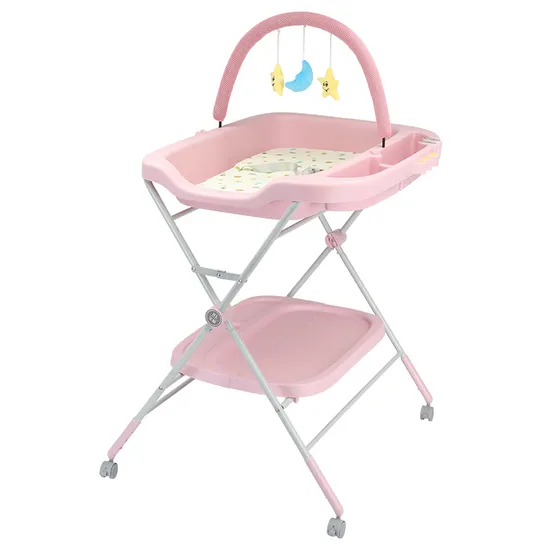 Foldable Baby Diaper Table Folding Portable Changing Table with Wheels 