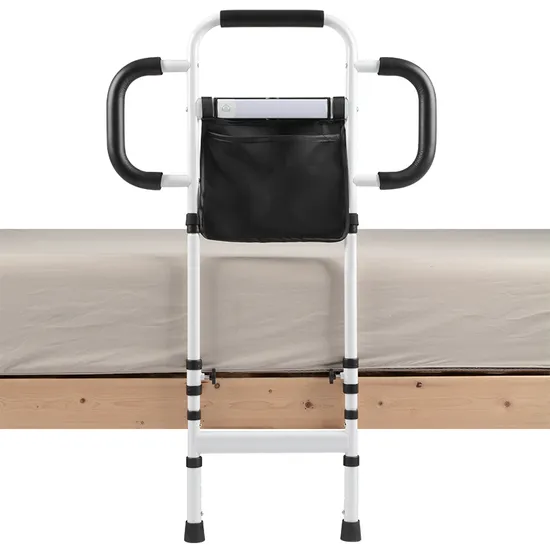 Bed Rails for Elderly Adults Height Adjustable Bed Assist Rail for Seniors Safety Bed Handle with Leg Bedside Fall Prevent Grab Bar with Storage Pocket 