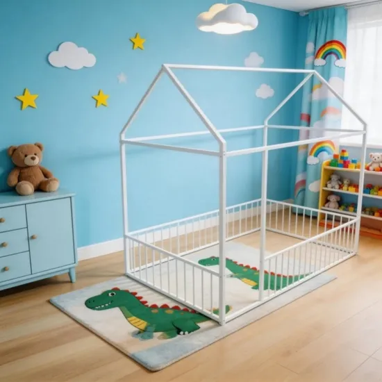 Kids House Shape Bed Safety Focused Design for Peaceful and Secure Night Time Sleep Use